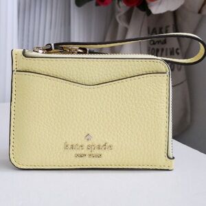 Kate Spade Leila Yellow Pebbled Leather Small Card Holder Wristlet